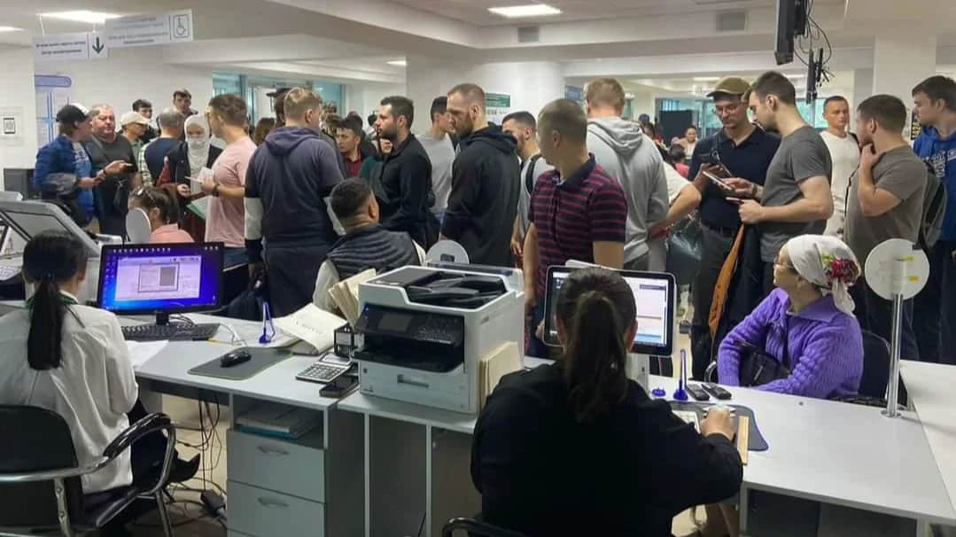 Russians at the Citizens Service Centre in Oral, Kazakhstan. Photo by Lukpan Akhmedyarov for Novaya Gazeta. Europe