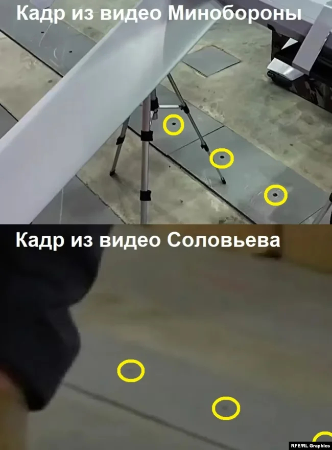 Скриншоты из видео Минобороны России и Владимира Соловьева. Коллаж: «Радио Свобода»