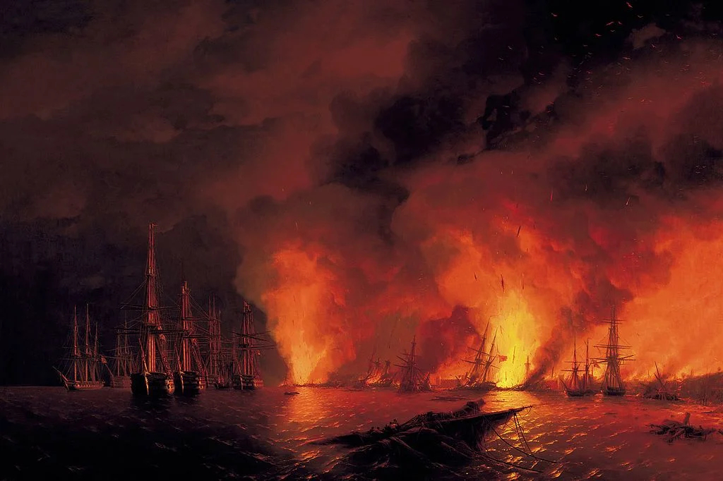 Картина Ивана Айвазовского «Синопский бой 18 ноября 1853 года (Ночь после боя)», посвященная событиям Крымской войны. Фото: Universal History Archive / Getty Images